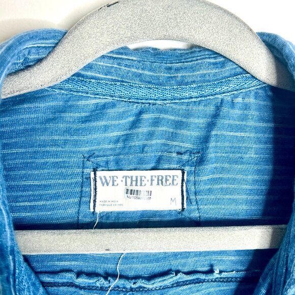 We The Free Blue Blue Shirting in Blue Combo Lightweight Boho Minimalist Sz M - Picture 5 of 7